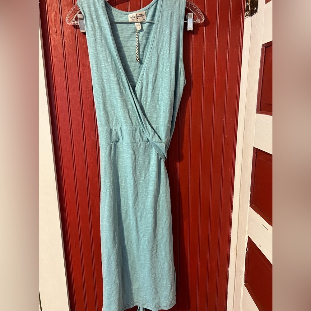 NWT Matilda Jane M Medium Good Hart Flower Shop Blue Cotton Knit Wrap Dress - Picture 2 of 6